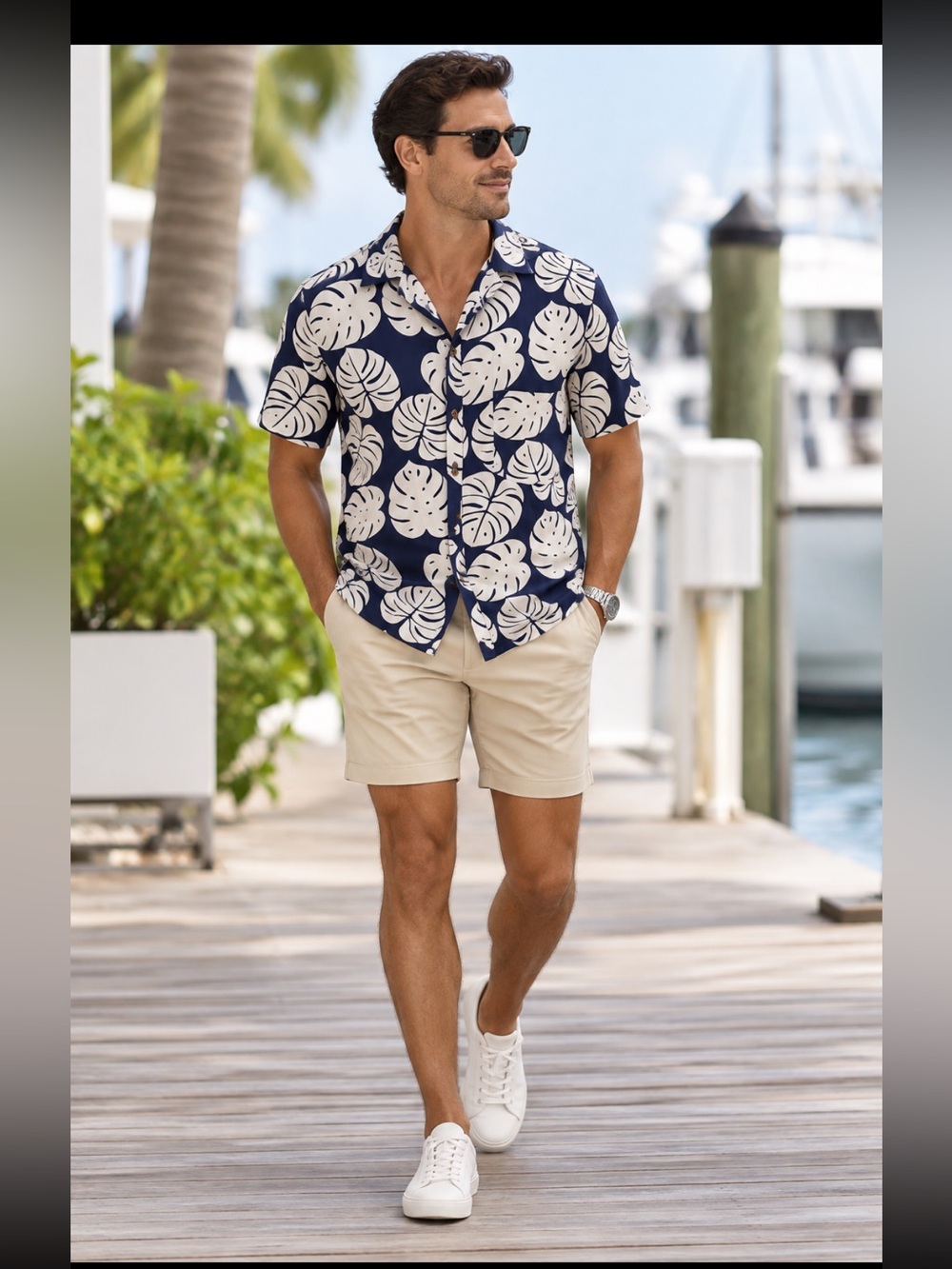 Margaritaville navy & white short sleeve button down shirt new